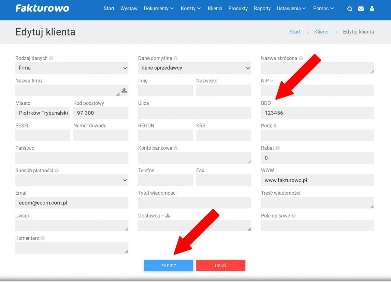 Numer BDO na fakturze