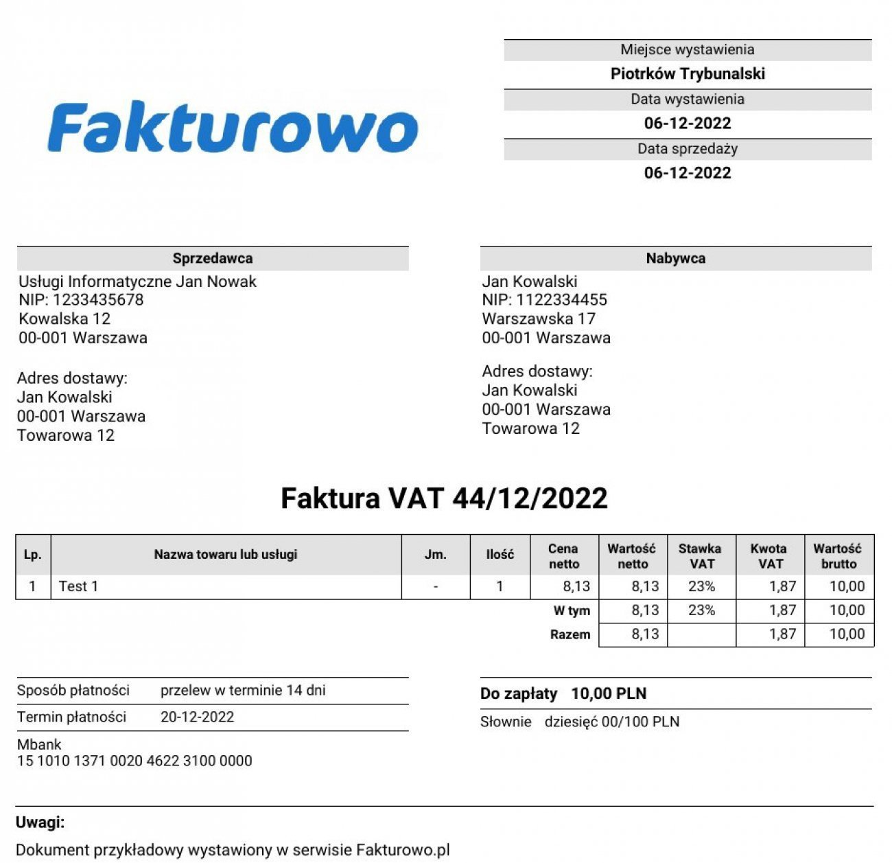 Dodatkowe informacje w polu opisowym