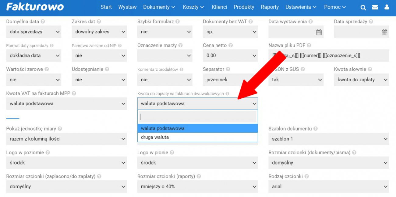Kwota do zapłaty na fakturach dwuwalutowych