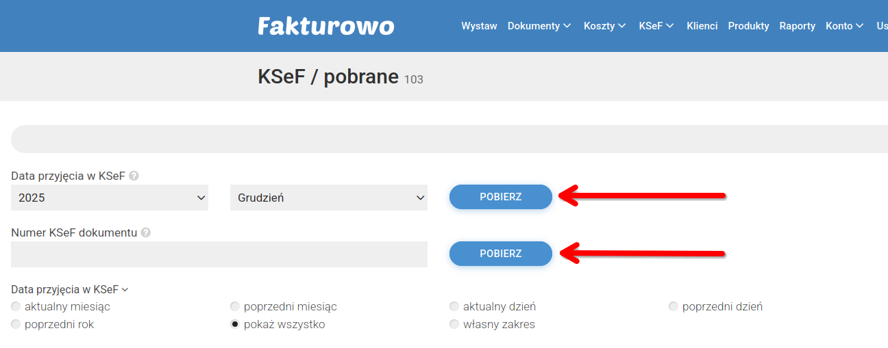 Pobieranie faktur z KSeF