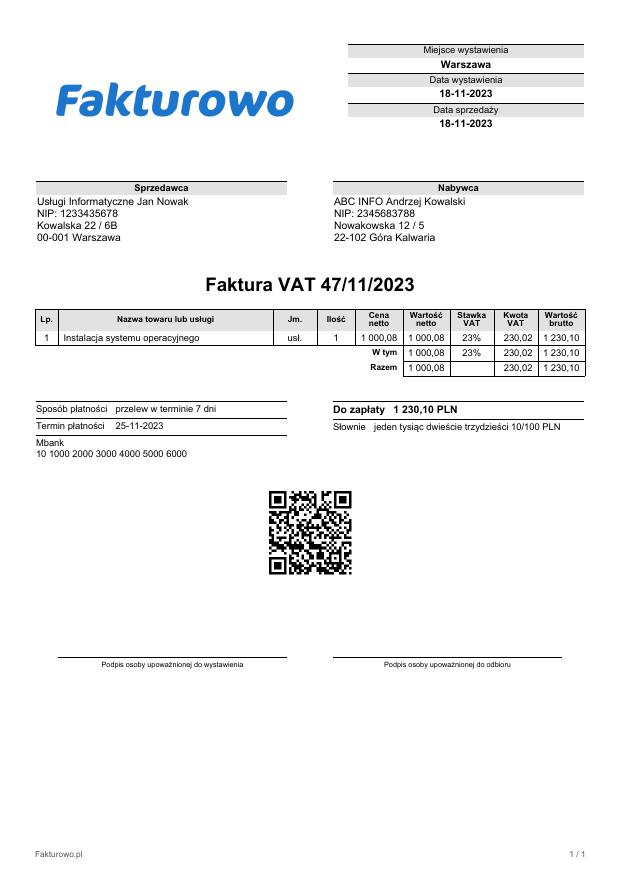 Faktura VAT online Fakturowo.pl